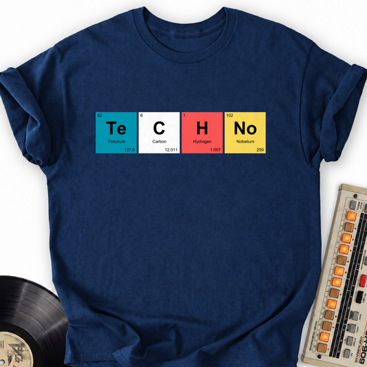 Techno Elements T-Shirt – Navy flat lay