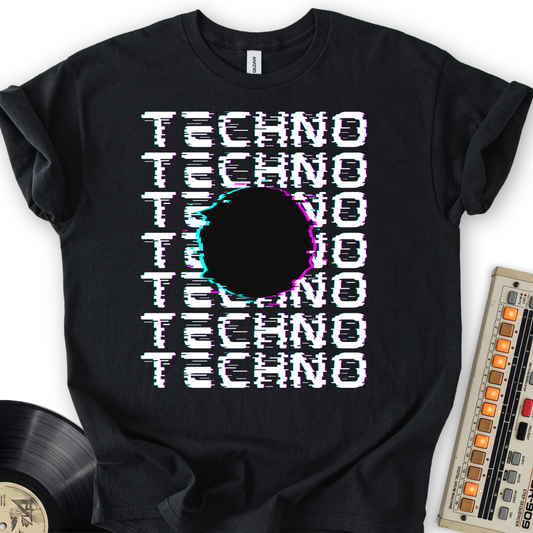 Techno Black Hole T-Shirt – Black flat lay