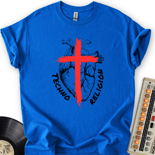 Techno Religion T-Shirt – Royal flat lay