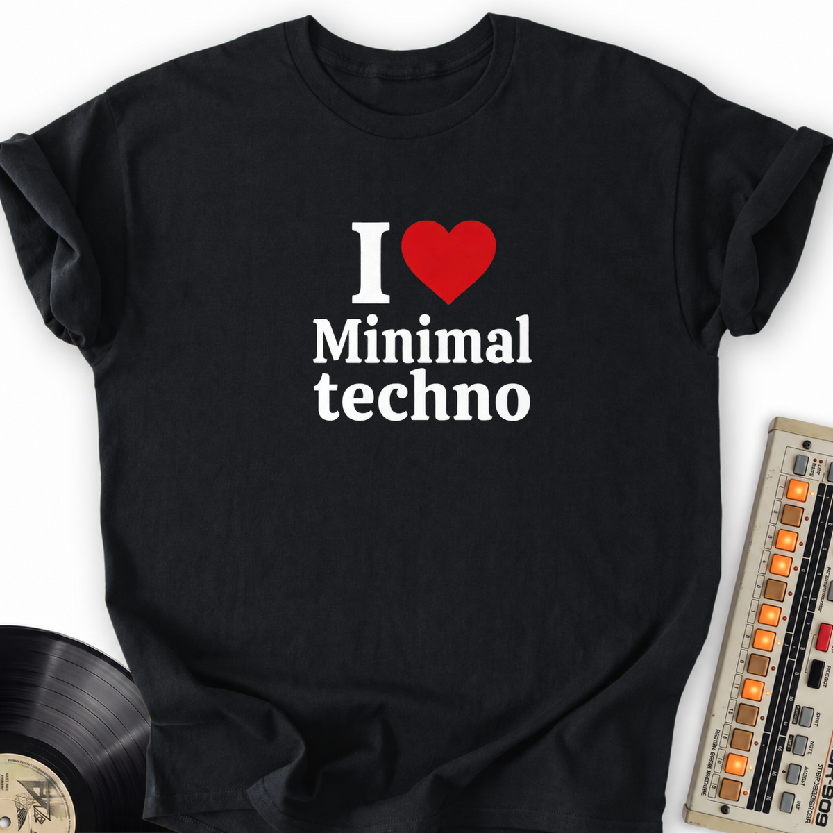 Minimal Techno Lover T-Shirt – Black flat lay