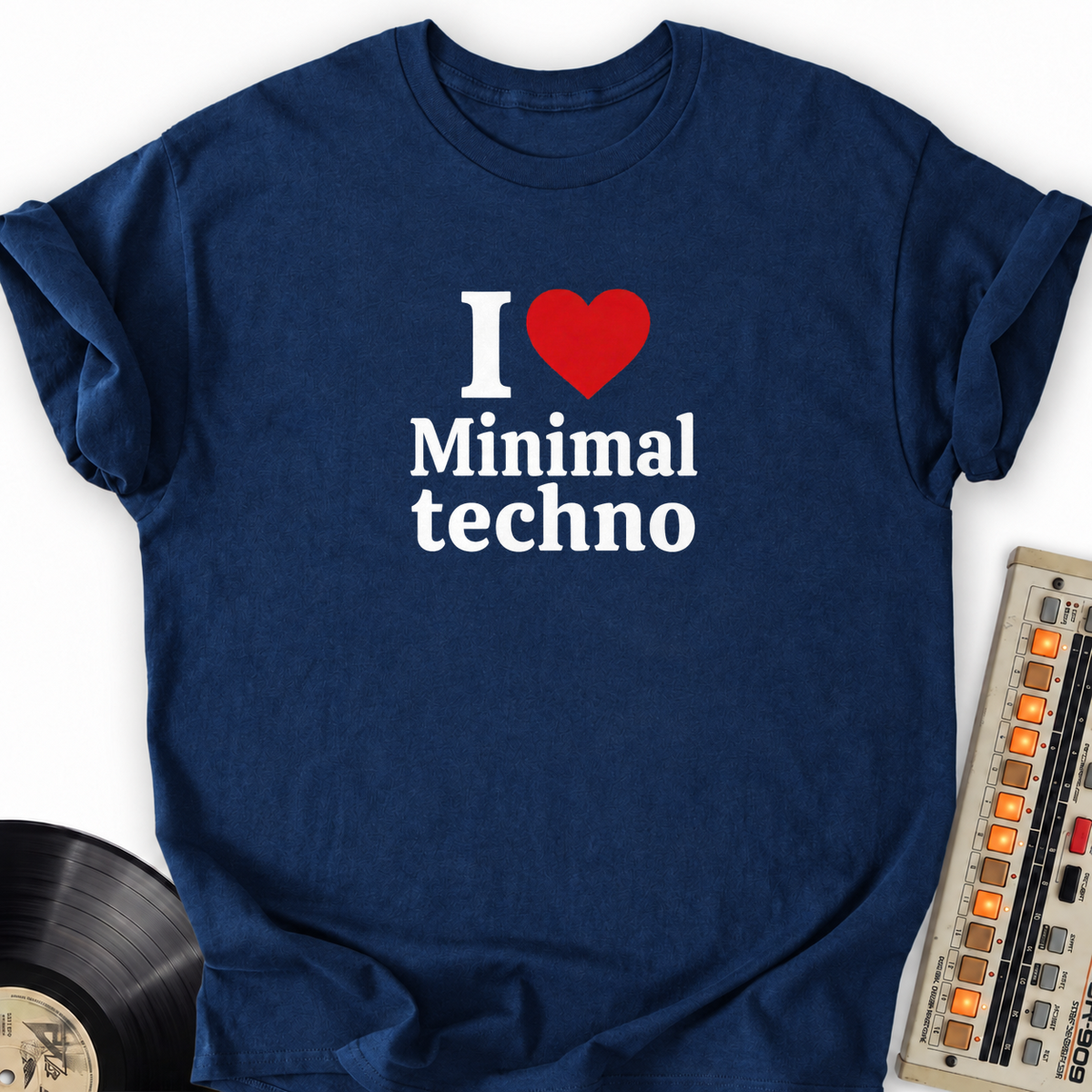 Minimal Techno Lover T-Shirt – Navy flat lay