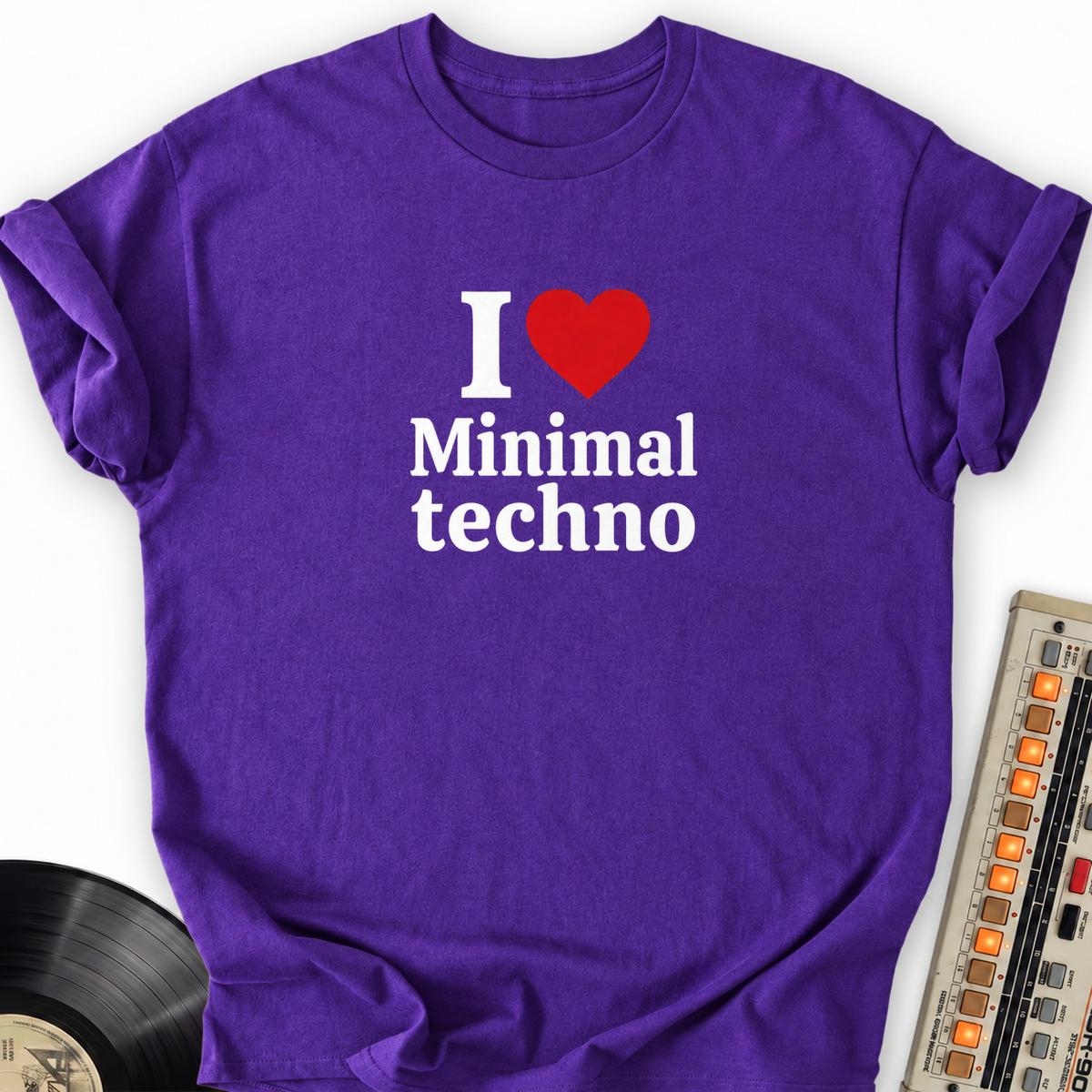 Minimal Techno Lover T-Shirt – Purple flat lay