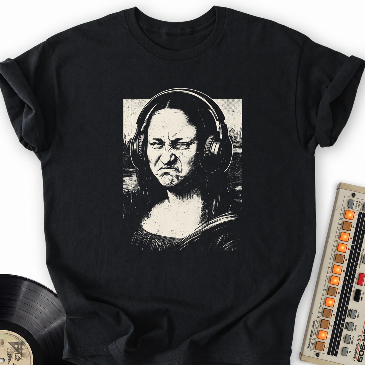 Mona Lisa Bass Face T-Shirt – Black flat lay