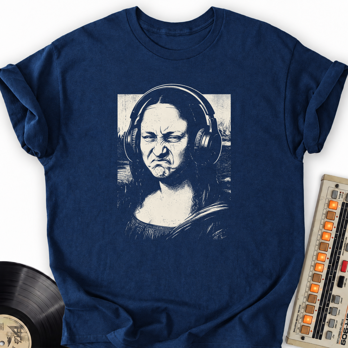 Mona Lisa Bass Face T-Shirt – Navy flat lay