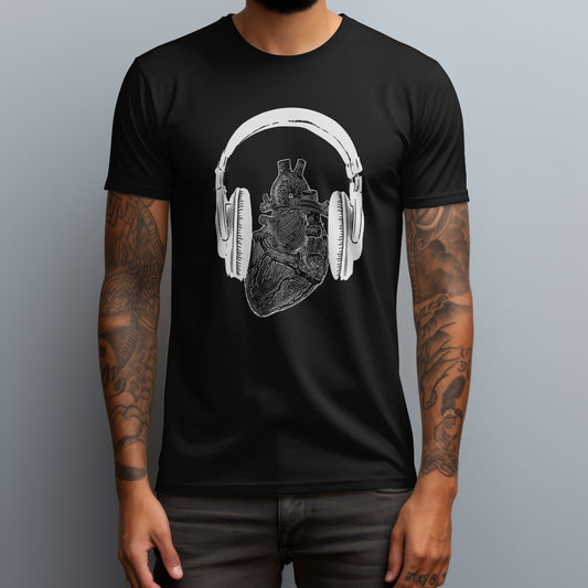 heart with headphones black