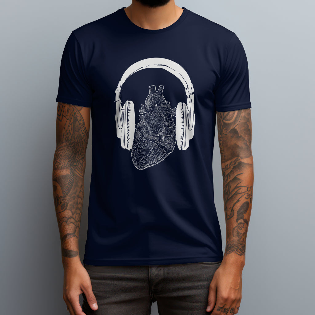 heart with headphones navy
