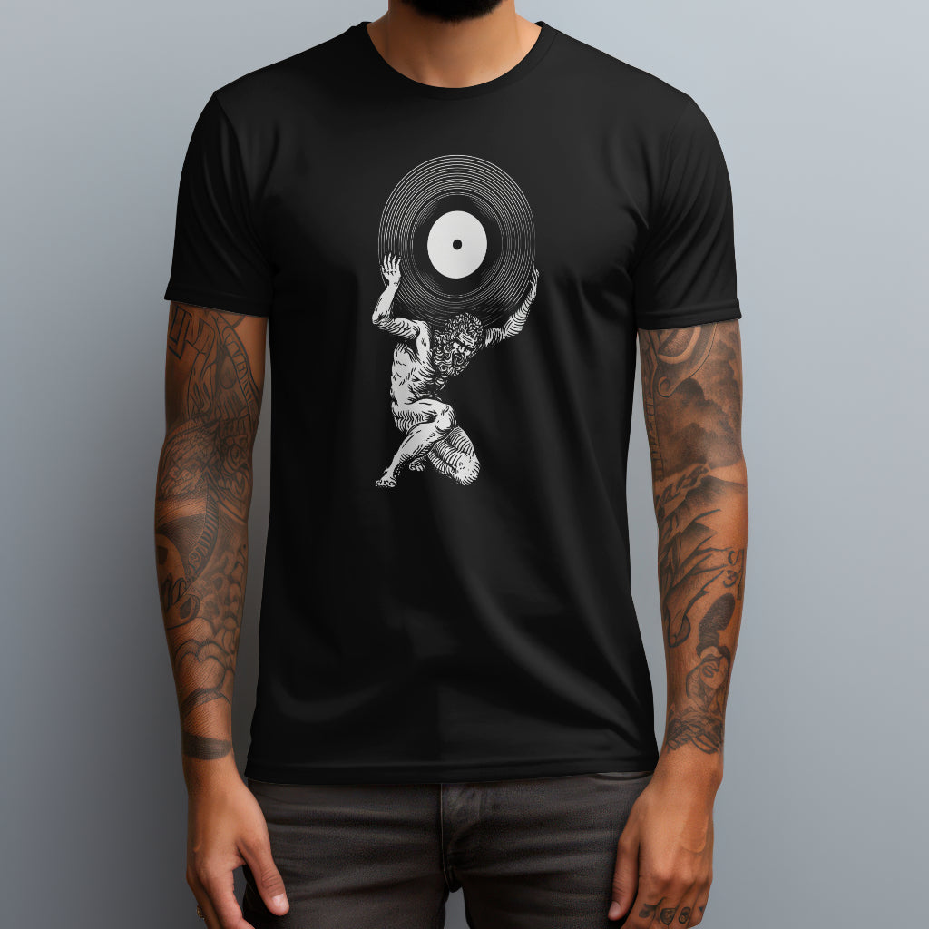 greek god carrying a vinyl black