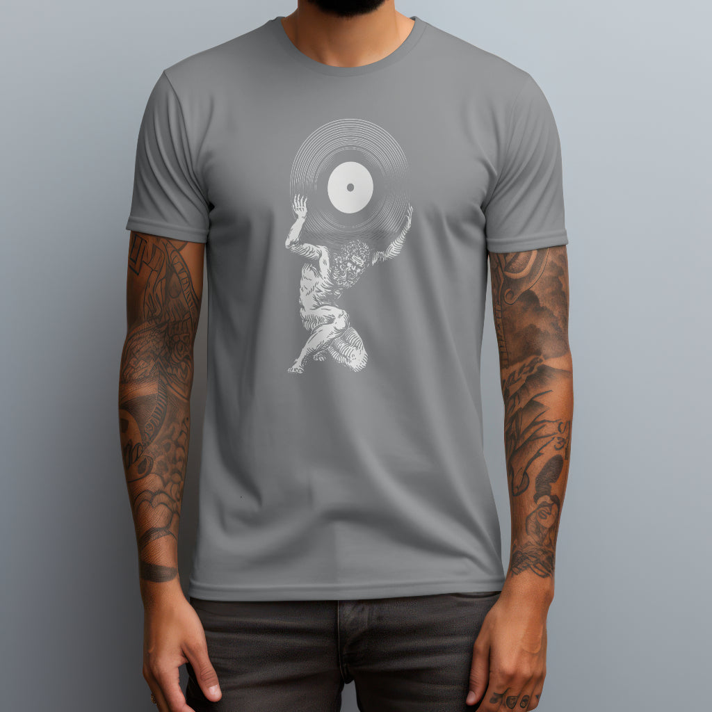 greek god carrying a vinyl gray