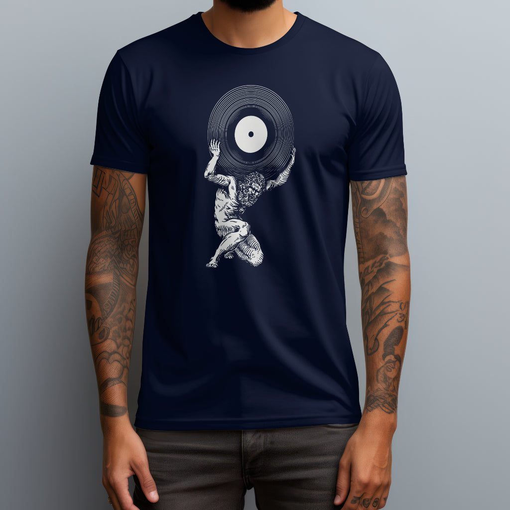 greek god carrying a vinyl navy