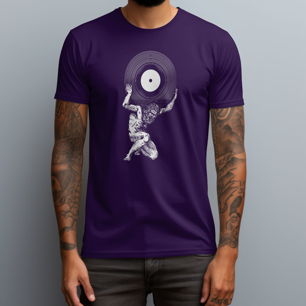 greek god carrying a vinyl purple