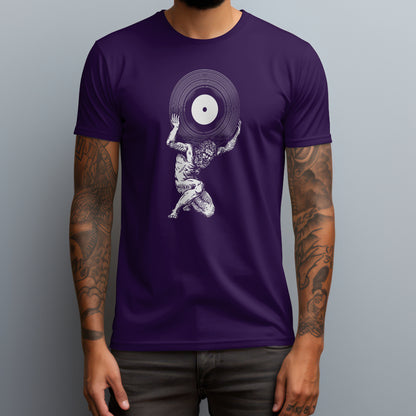 greek god carrying a vinyl purple
