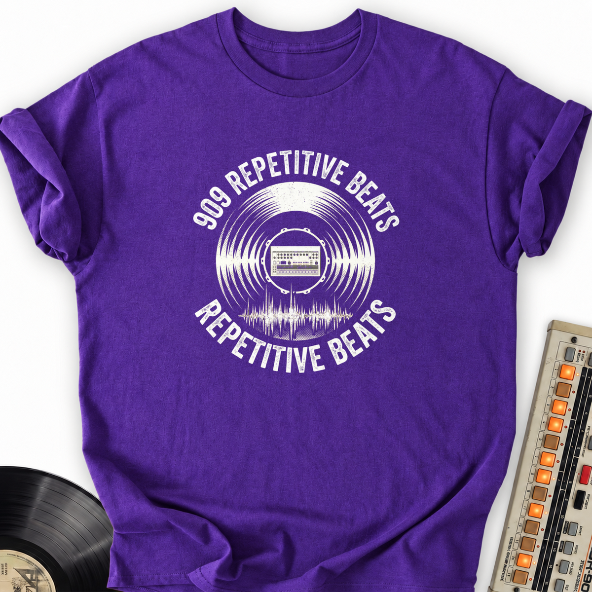 909 Repetitive Beats T-Shirt – Purple flat lay