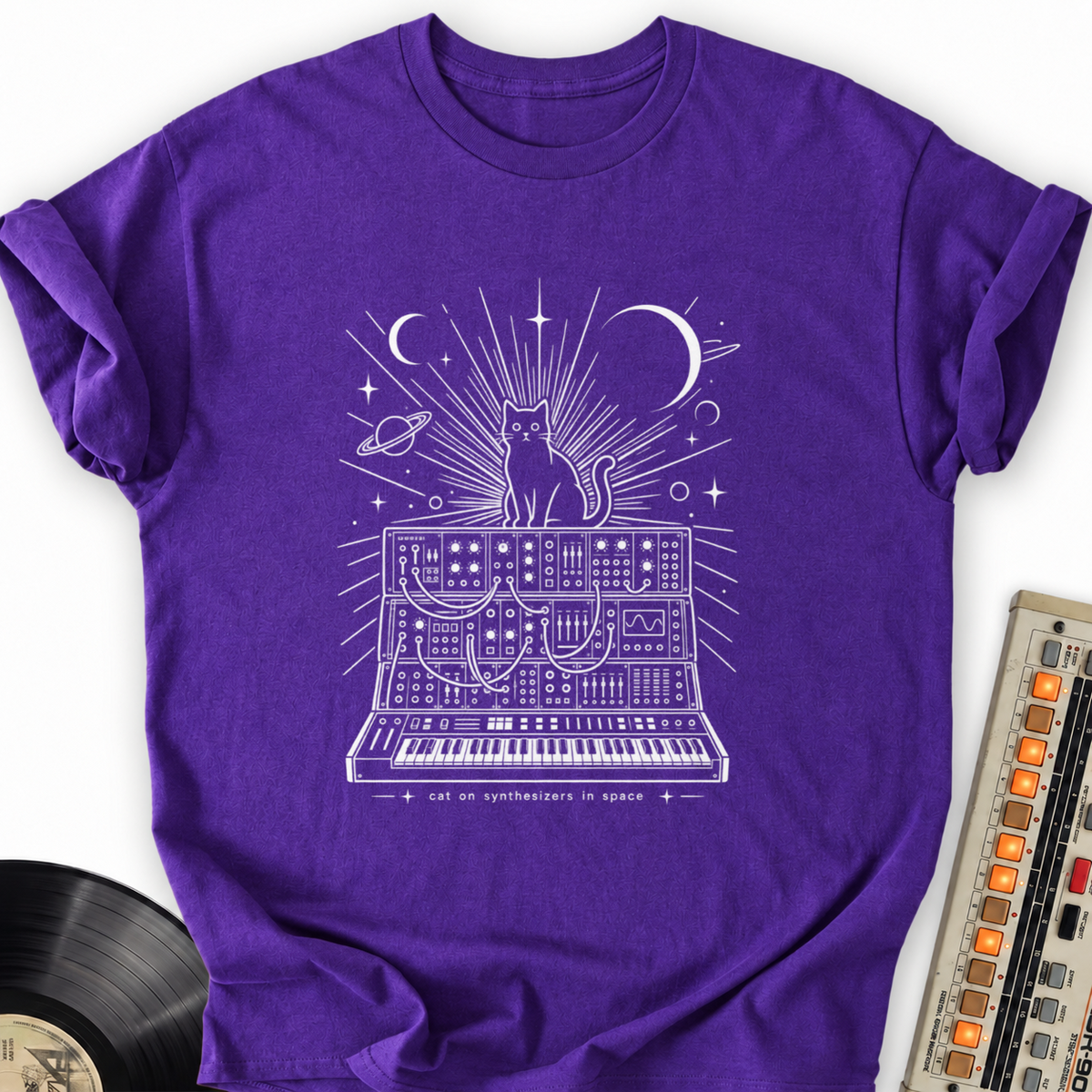 cat on synthesizers purple