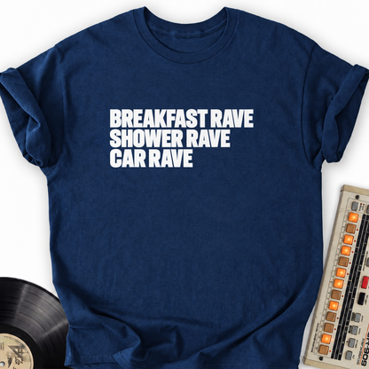 breakfast shower car rave navy